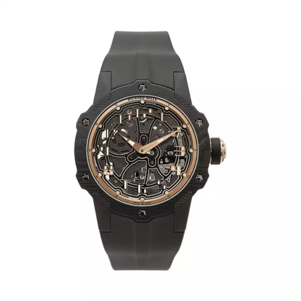 Richard Mille Rm 33-02 Rg Ca Round Automatic Extra Thin 41.8Mm Carbon Tpt Black Rubber Straps Men’S Watch